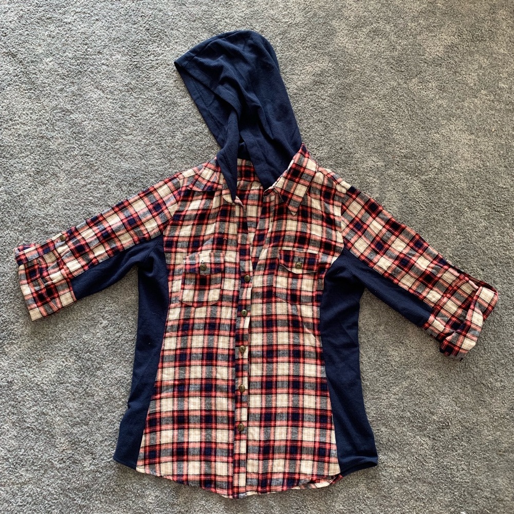 Plaid Flannel shirt w/ hood Live To Be Spoiled